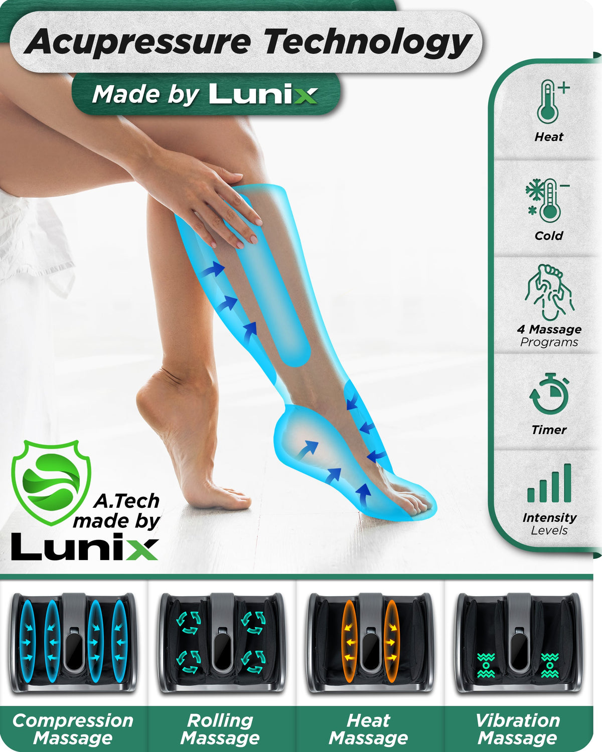 Lunix LX21 Foot and Calf Massager, Gray