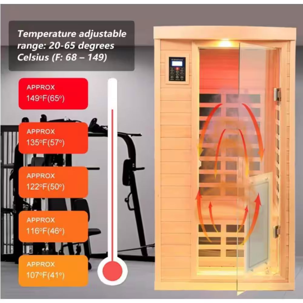 Moray 1-Person Indoor Hemlock Infrared Sauna with 8 Far-Infrared Carbon Crystal Heaters and Chromotherapy