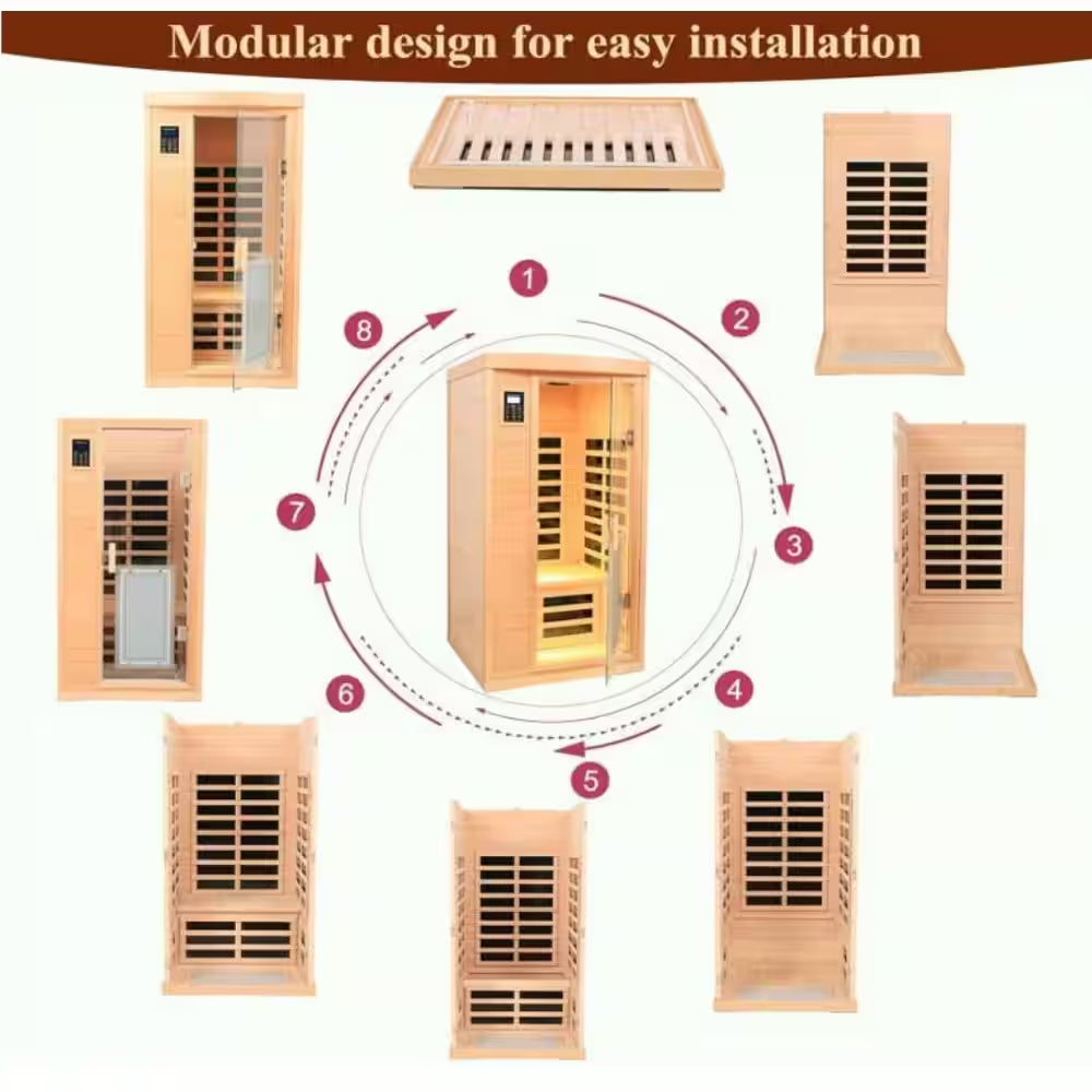 Moray 1-Person Indoor Hemlock Infrared Sauna with 8 Far-Infrared Carbon Crystal Heaters and Chromotherapy