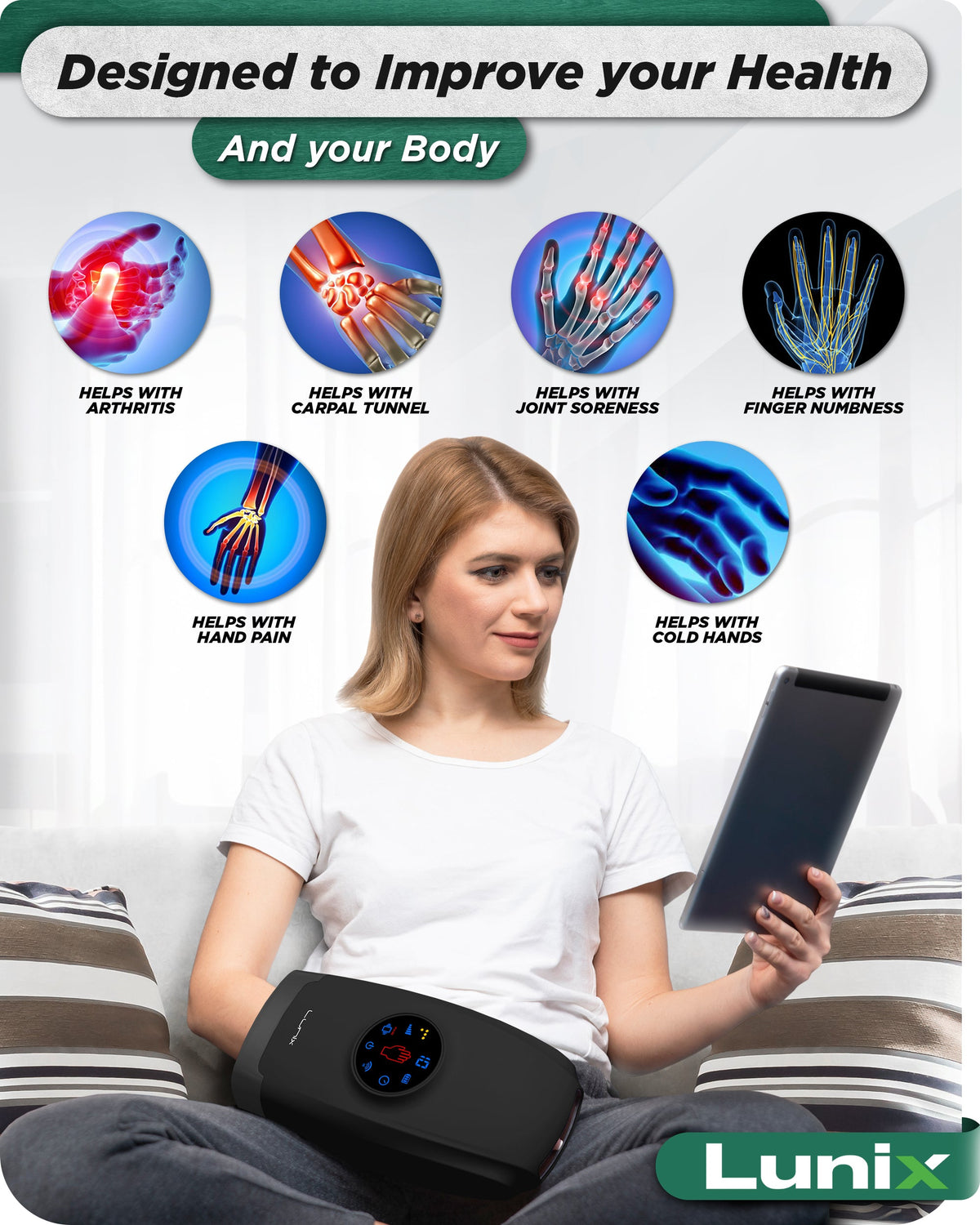 Lunix LX37 Hand Massager With Red Light