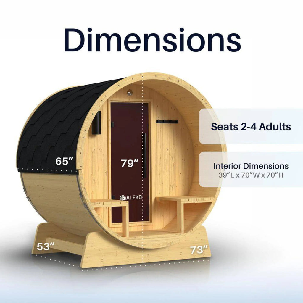ALEKO Traditional Barrel Sauna with Canopy (2-4 Person; Outdoor/Indoor)
