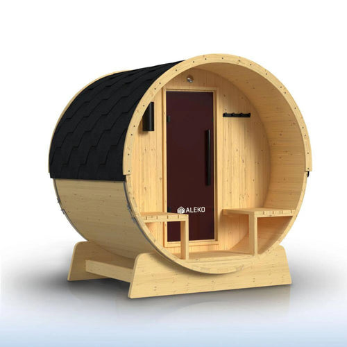 ALEKO Traditional Barrel Sauna with Canopy (3-5 Person; Outdoor/Indoor)