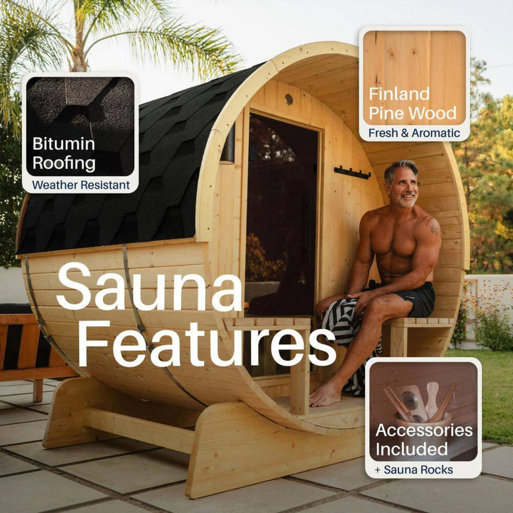 ALEKO Traditional Barrel Sauna with Canopy (2-4 Person; Outdoor/Indoor)