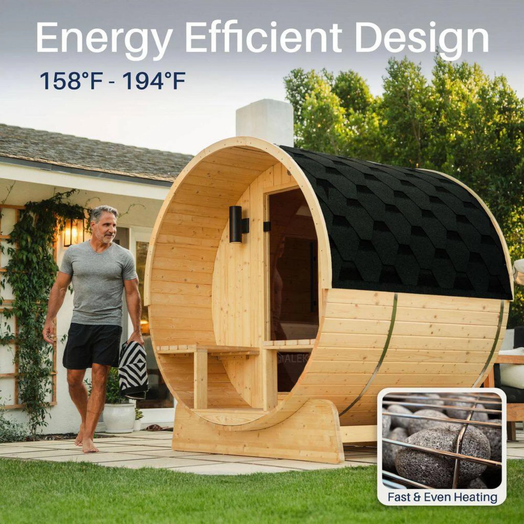ALEKO Traditional Barrel Sauna with Canopy (2-4 Person; Outdoor/Indoor)