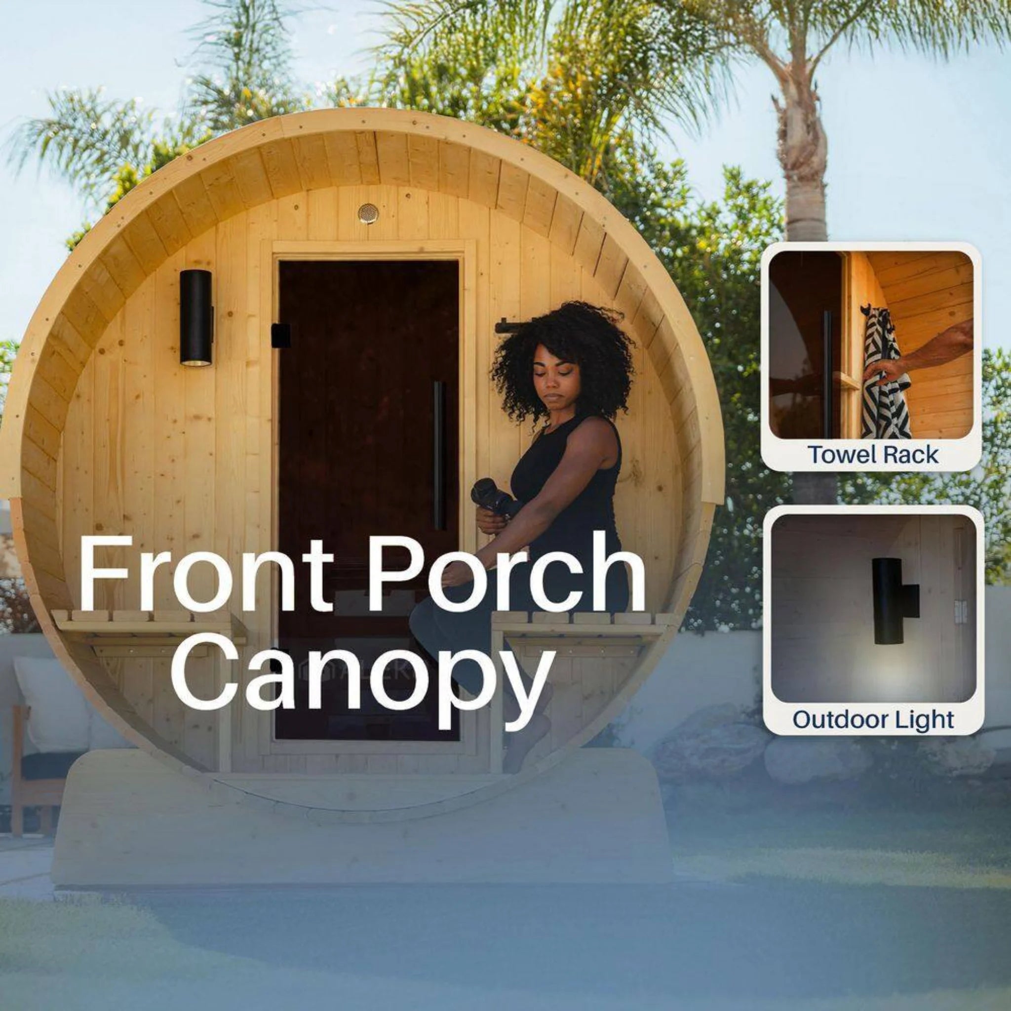 ALEKO Traditional Barrel Sauna with Canopy (2-4 Person; Outdoor/Indoor)