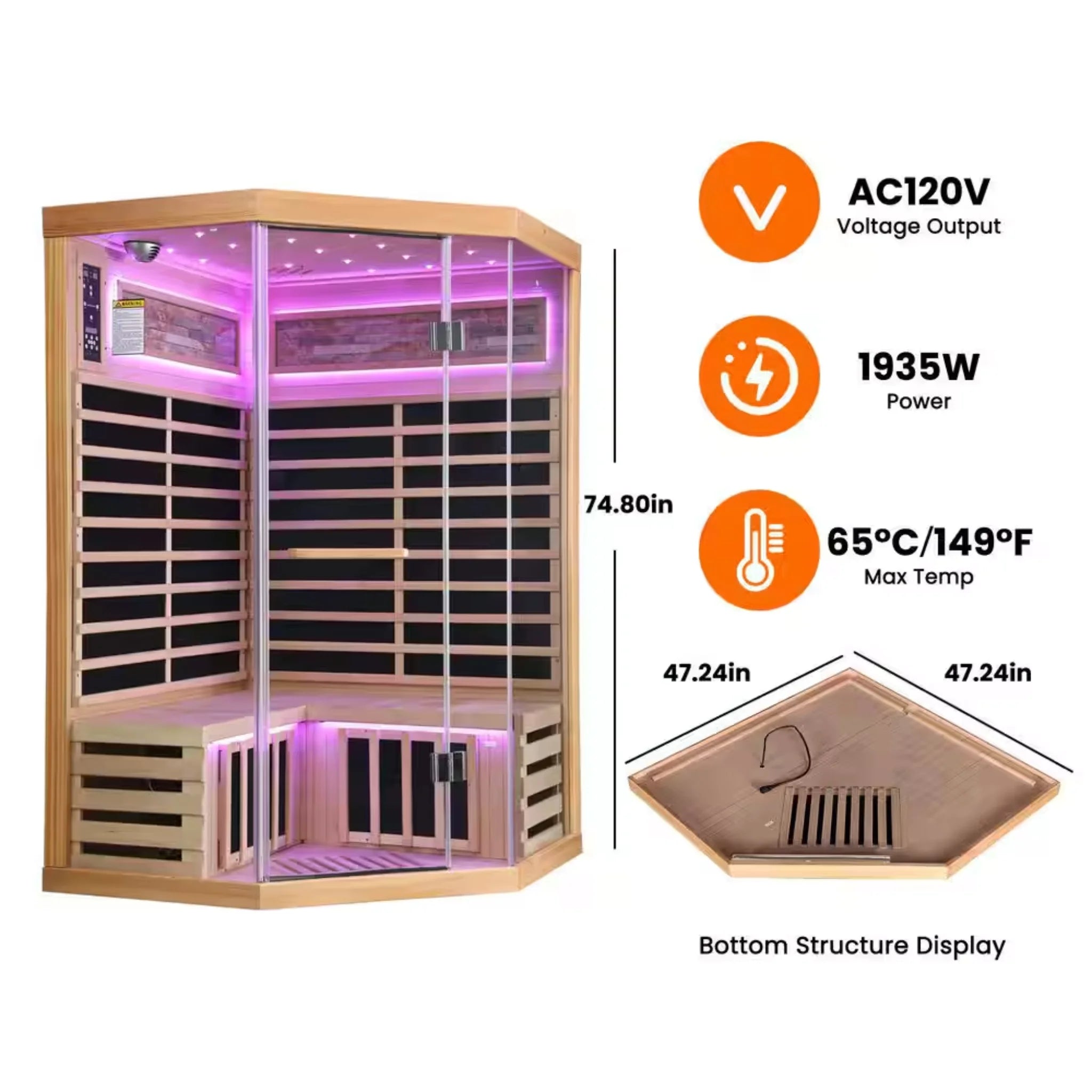 Spygo Moray Hemlock Infrared Sauna (2-3 Person, Corner Unit)