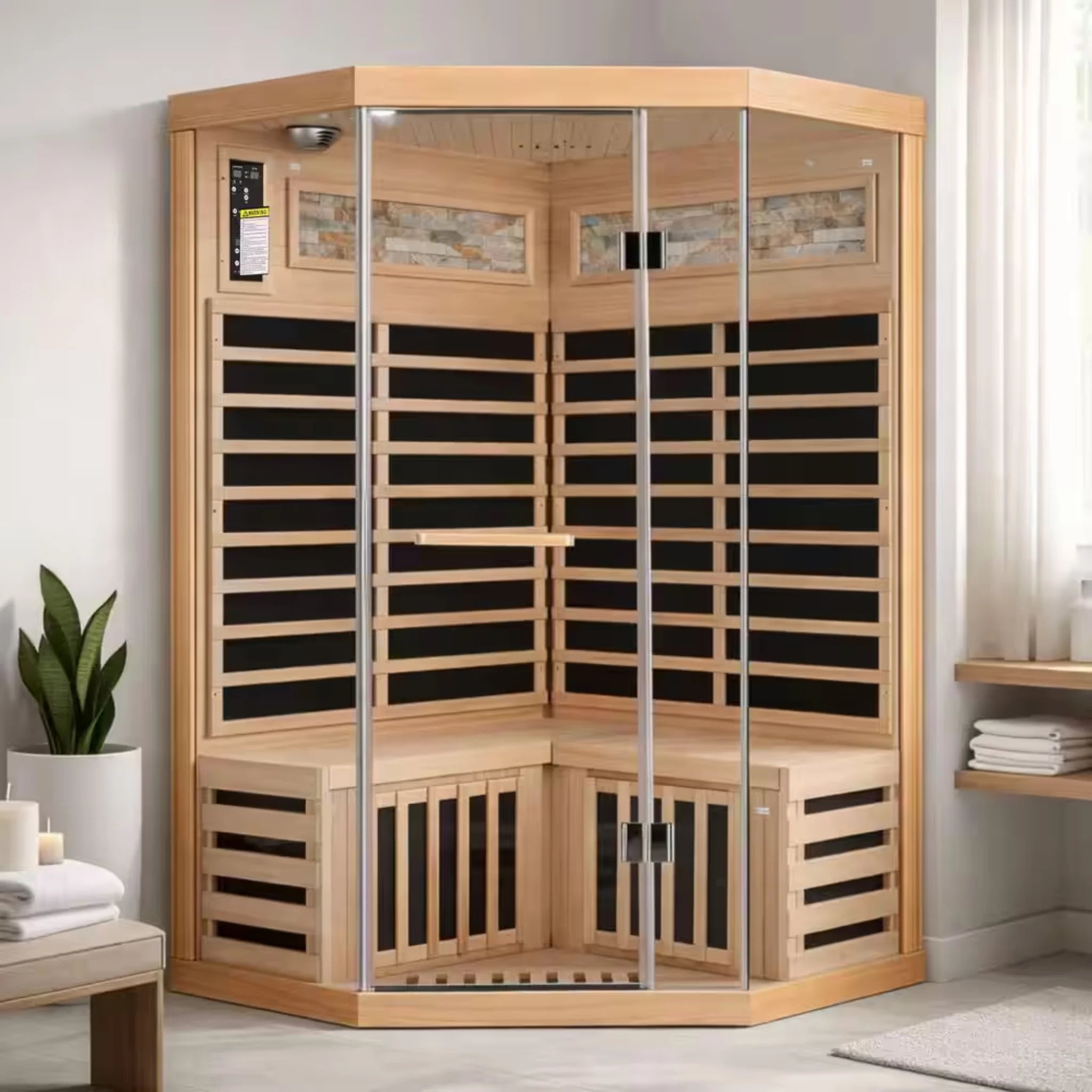 Spygo Moray Hemlock Infrared Sauna (2-3 Person, Corner Unit)
