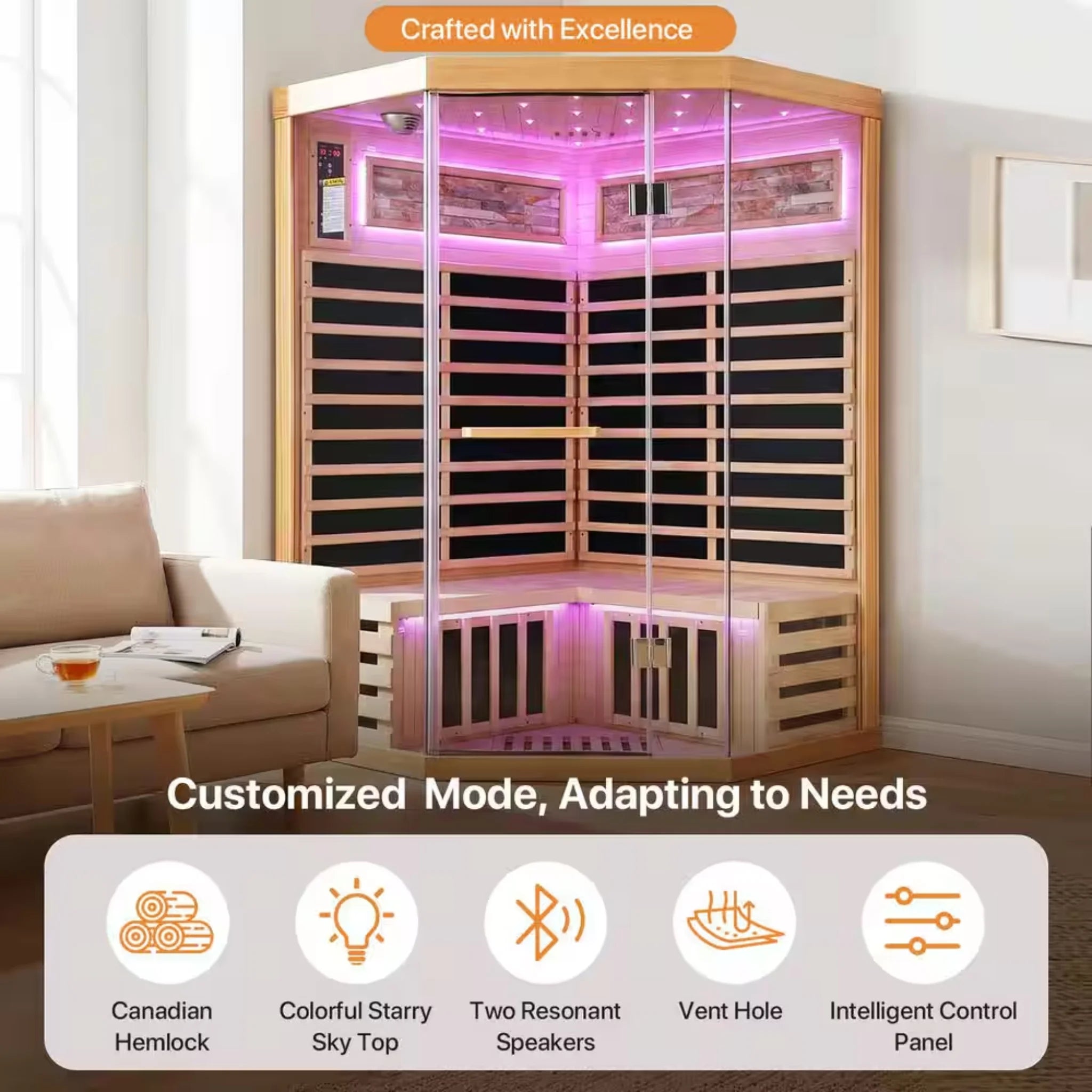 Spygo Moray Hemlock Infrared Sauna (2-3 Person, Corner Unit)
