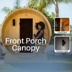 Outdoor Indoor Finland Pine Wet Dry Barrel Sauna 3-5 Person Front Porch Canopy 4.5 Kw ETL Certified Bitumen Shingle Roof